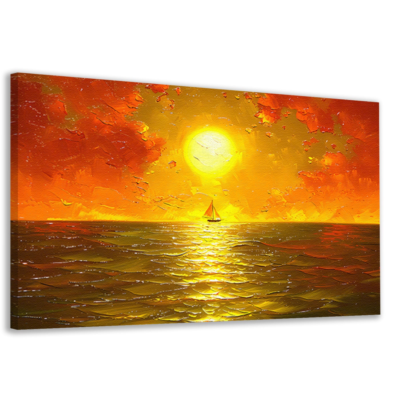 Prachtige zonsondergang met zeilboot op zee canvas