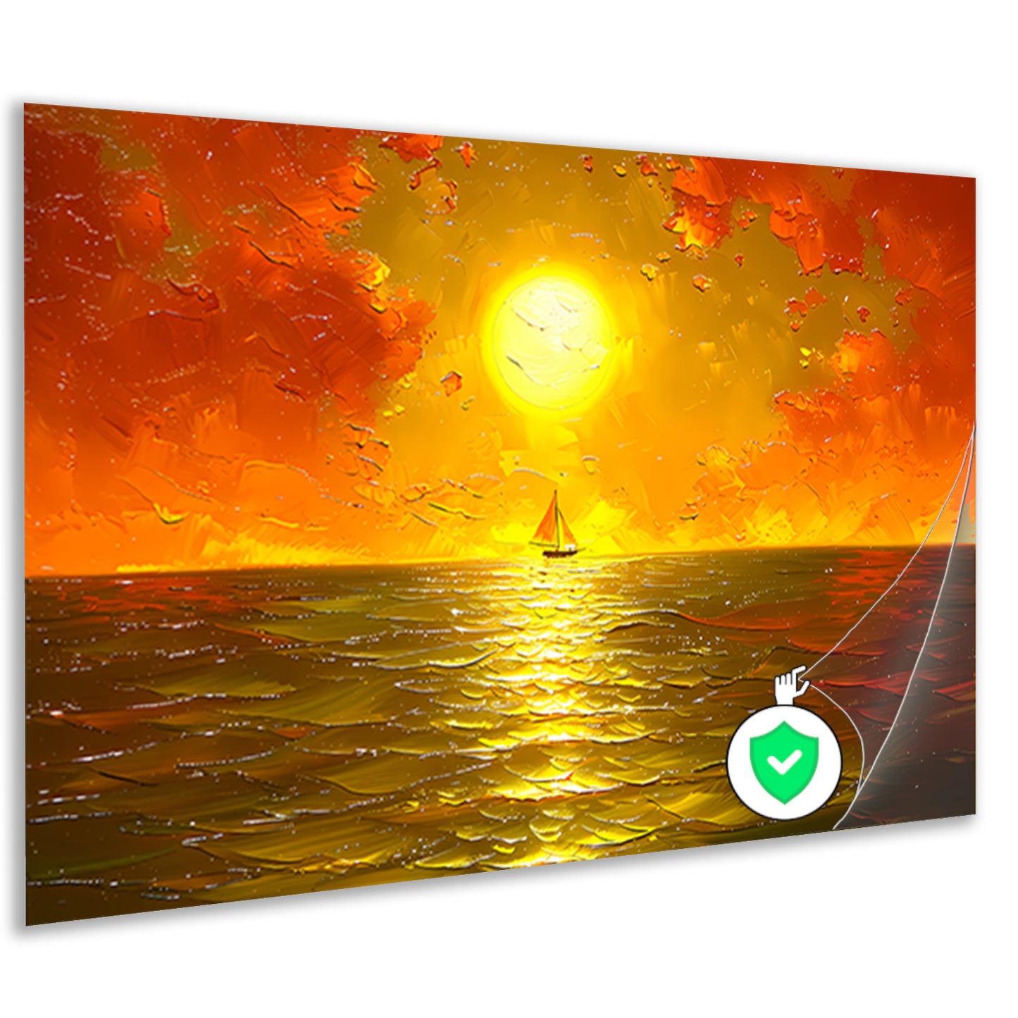 Prachtige zonsondergang met zeilboot op zee poster