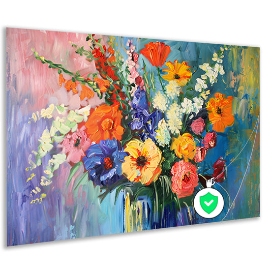 Impressionistisch schilderij van kleurrijke bloemen in vaas poster