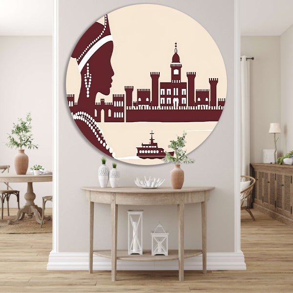 Elegant silhouet van Afrikaanse vrouw met kasteel forex muurcirkel