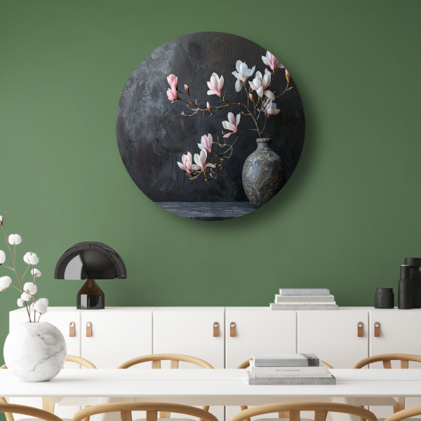 Magnolia en Antieke Vaas Stilleven forex muurcirkel