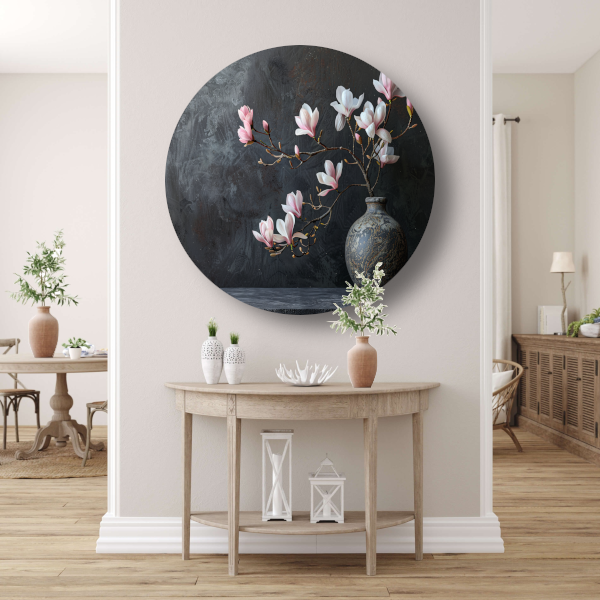 Magnolia en Antieke Vaas Stilleven forex muurcirkel