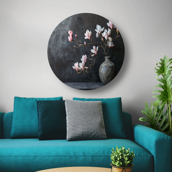 Magnolia en Antieke Vaas Stilleven forex muurcirkel
