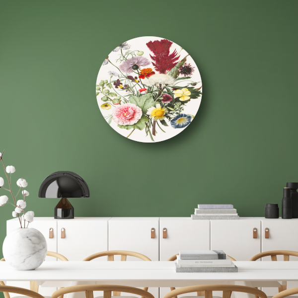 Boeket bloemen uit 1680 aluminium muurcirkel