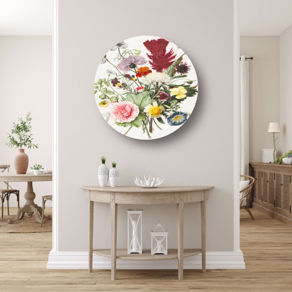 Boeket bloemen uit 1680 aluminium muurcirkel