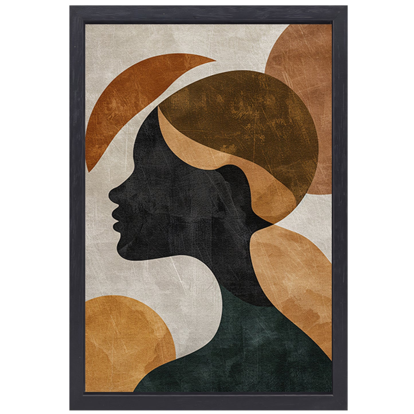 Abstracte silhouet in gouden en aardetinten canvas met baklijst