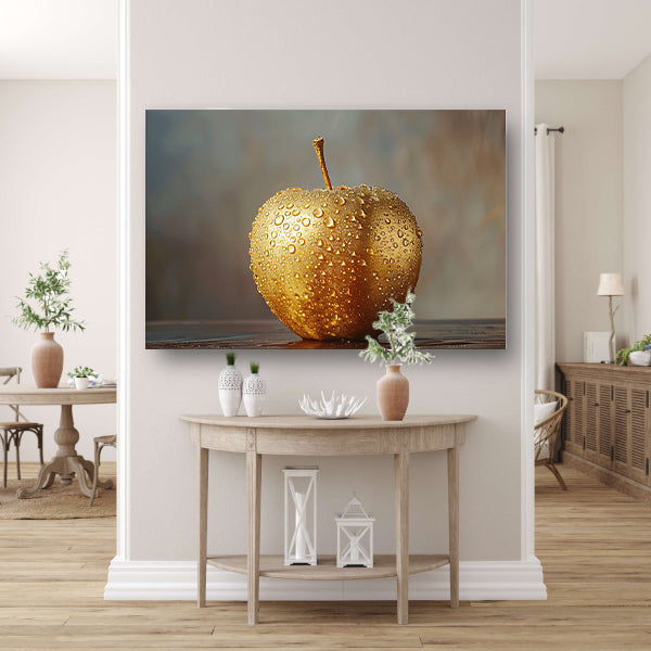 Gouden Appel met Druppels op Warme Achtergrond acrylglas