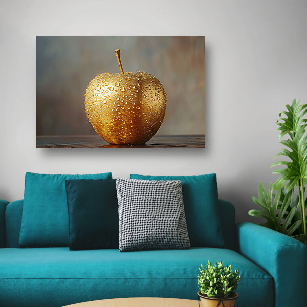 Gouden Appel met Druppels op Warme Achtergrond acrylglas