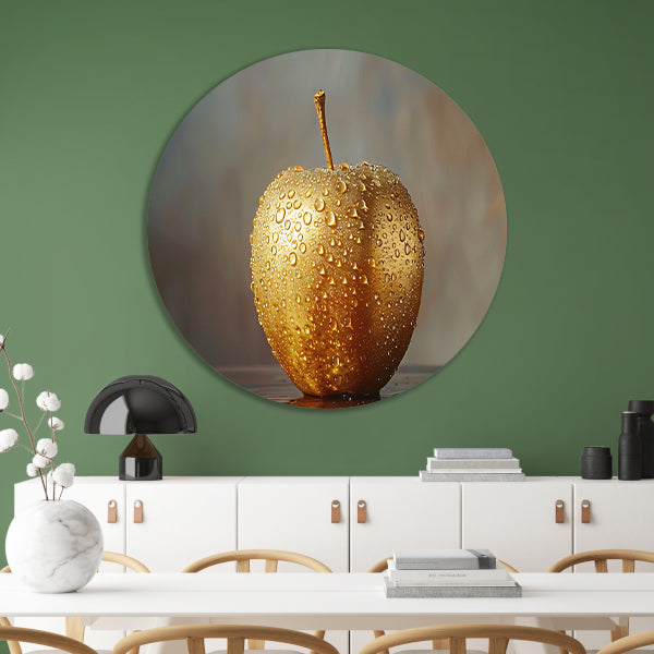 Gouden Appel met Druppels op Warme Achtergrond aluminium muurcirkel