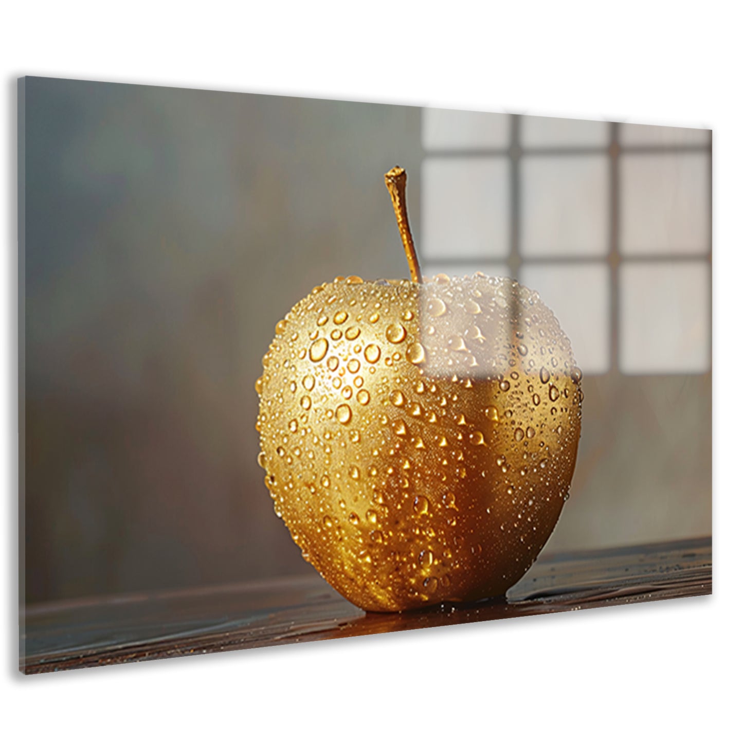 Gouden Appel met Druppels op Warme Achtergrond acrylglas