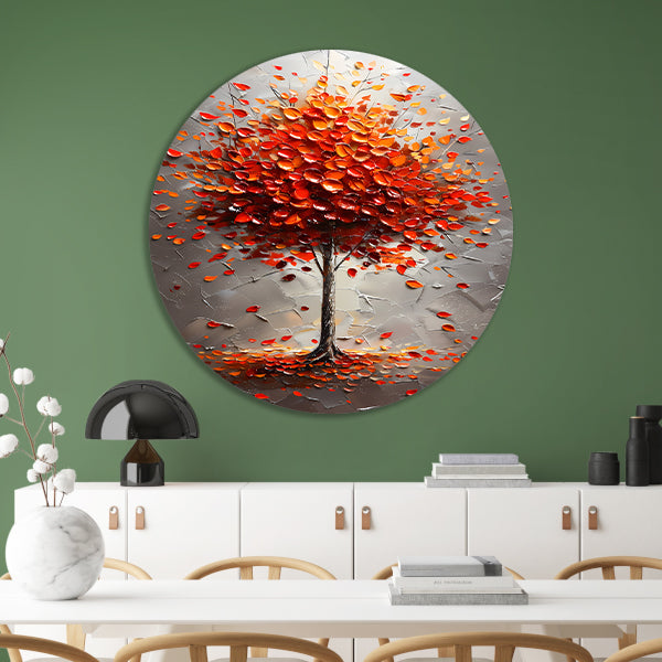 Abstract herfstboom in vurige kleuren aluminium muurcirkel