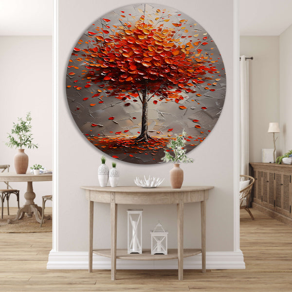 Abstract herfstboom in vurige kleuren aluminium muurcirkel