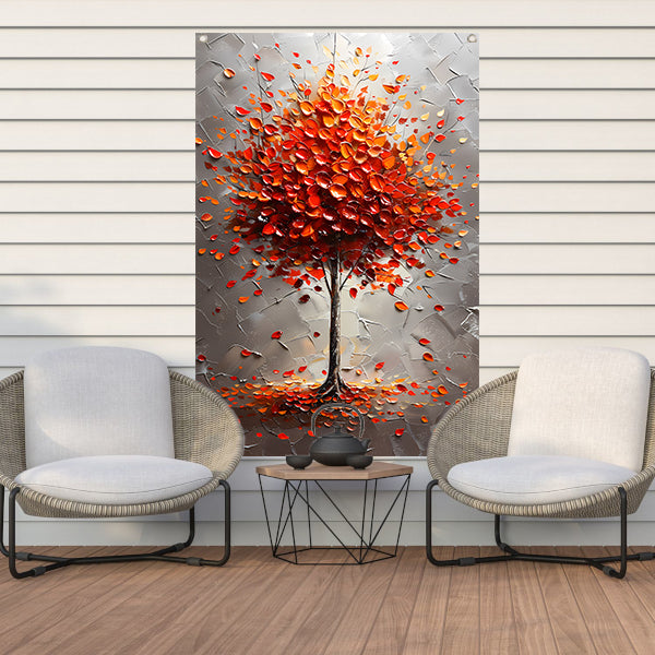 Abstract herfstboom in vurige kleuren tuinposter