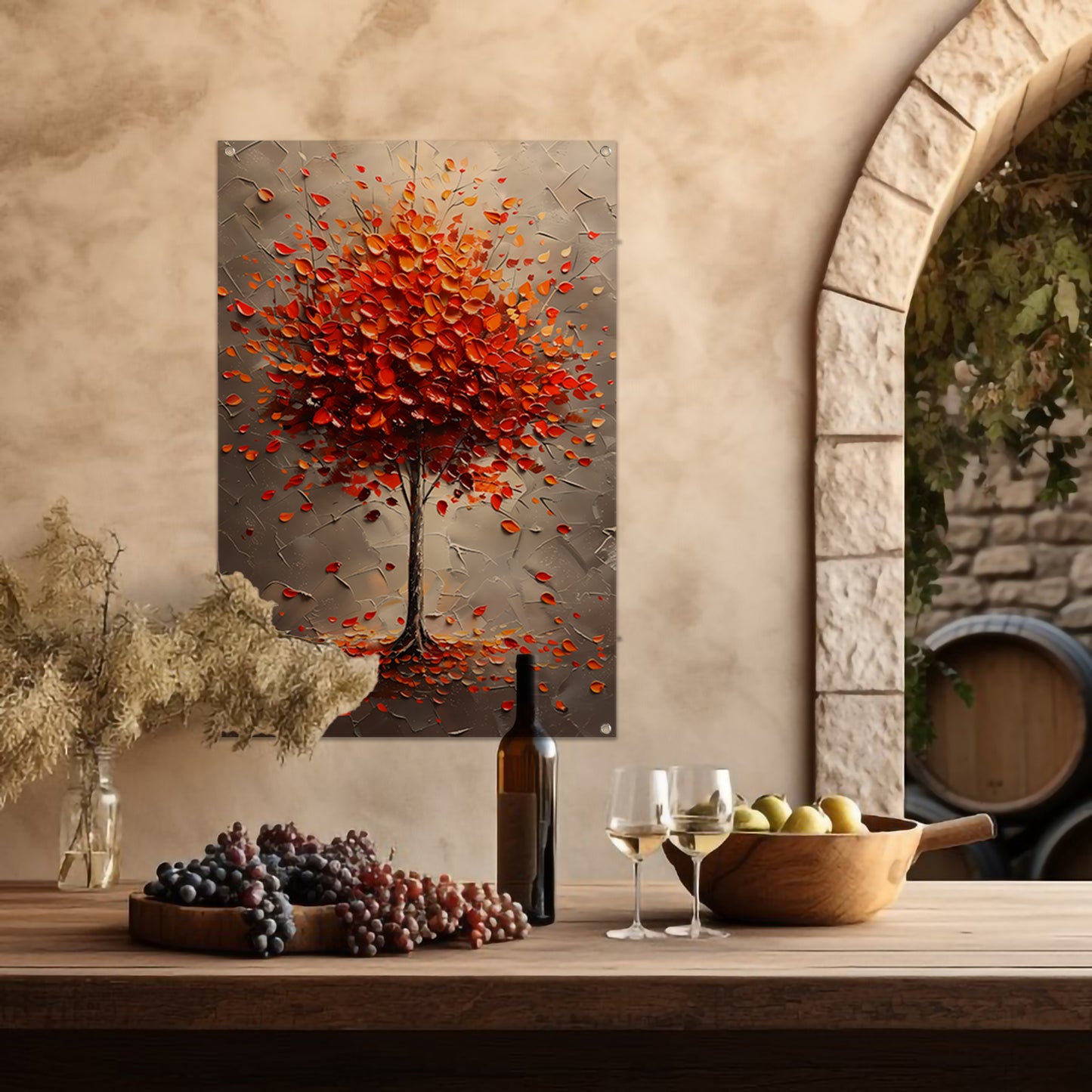 Abstract herfstboom in vurige kleuren tuinposter