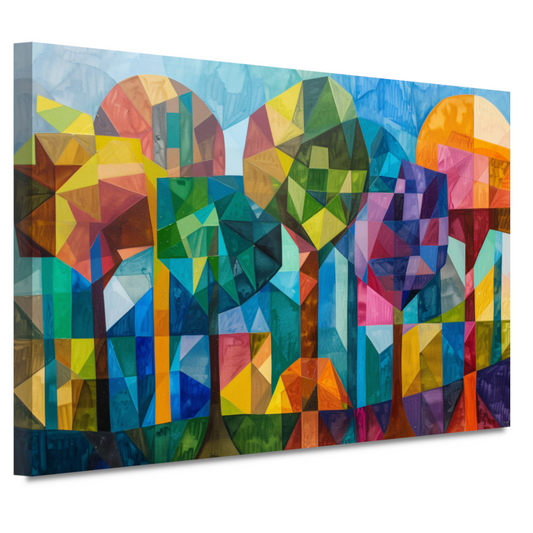 Abstracte kleurrijke bomen in geometrische stad canvas