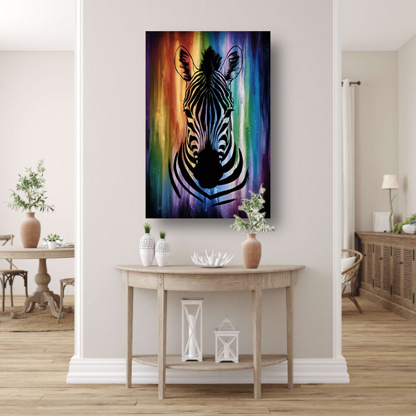 Zebra silhouet met kleurrijke regenboog achtergrond poster