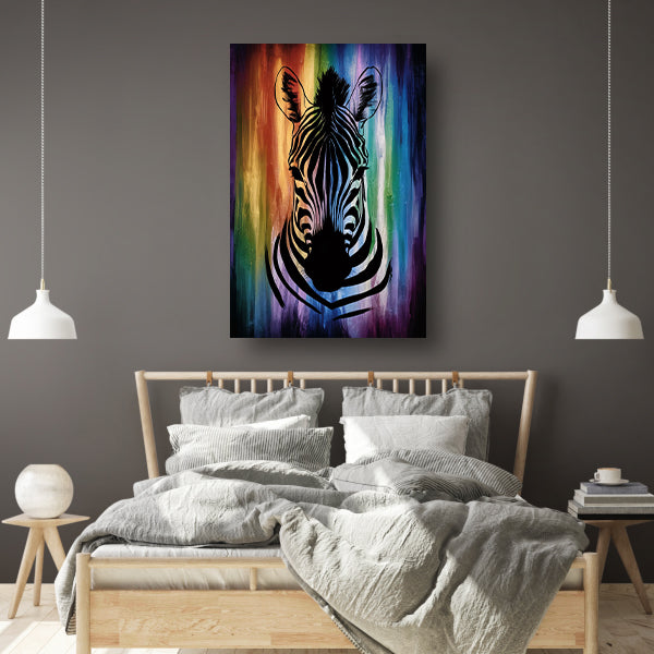 Zebra silhouet met kleurrijke regenboog achtergrond poster