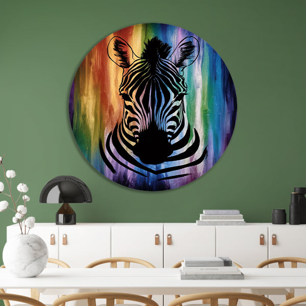 Zebra silhouet met kleurrijke regenboog achtergrond aluminium muurcirkel