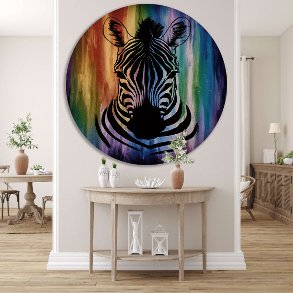Zebra silhouet met kleurrijke regenboog achtergrond aluminium muurcirkel