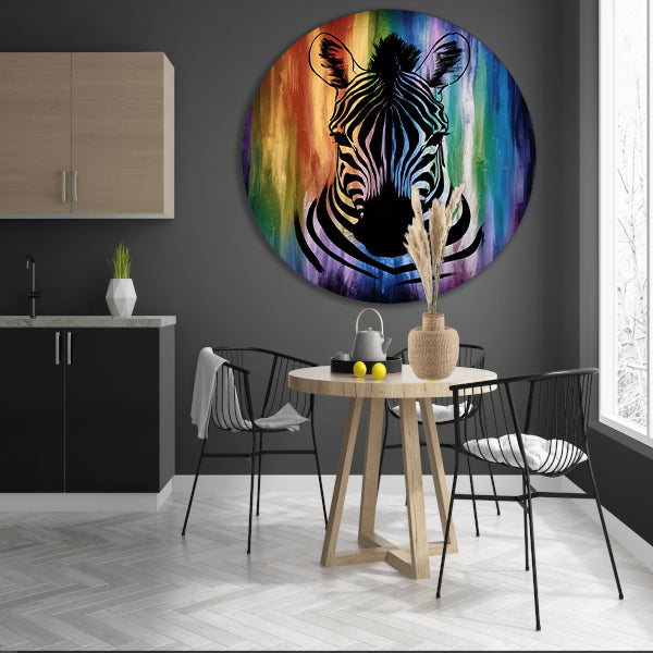 Zebra silhouet met kleurrijke regenboog achtergrond aluminium muurcirkel