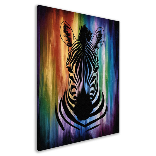 Zebra silhouet met kleurrijke regenboog achtergrond canvas