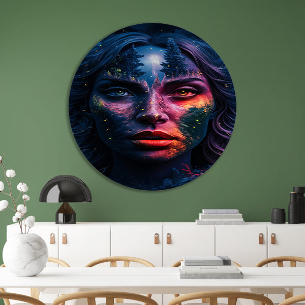Surrealistisch portret met boslandschap forex muurcirkel
