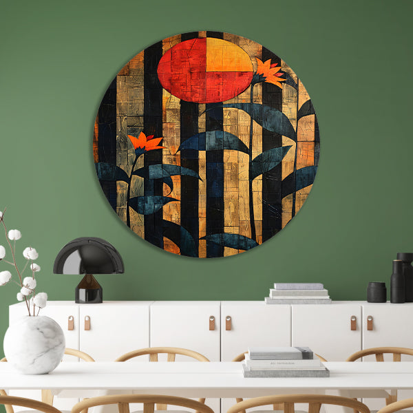 Abstract Bloemen in Geometrische Harmonie aluminium muurcirkel