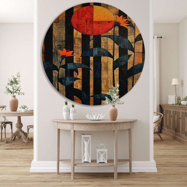 Abstract Bloemen in Geometrische Harmonie aluminium muurcirkel