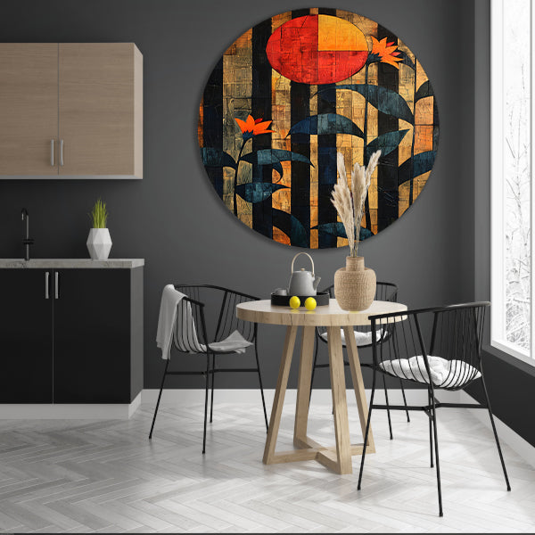 Abstract Bloemen in Geometrische Harmonie aluminium muurcirkel