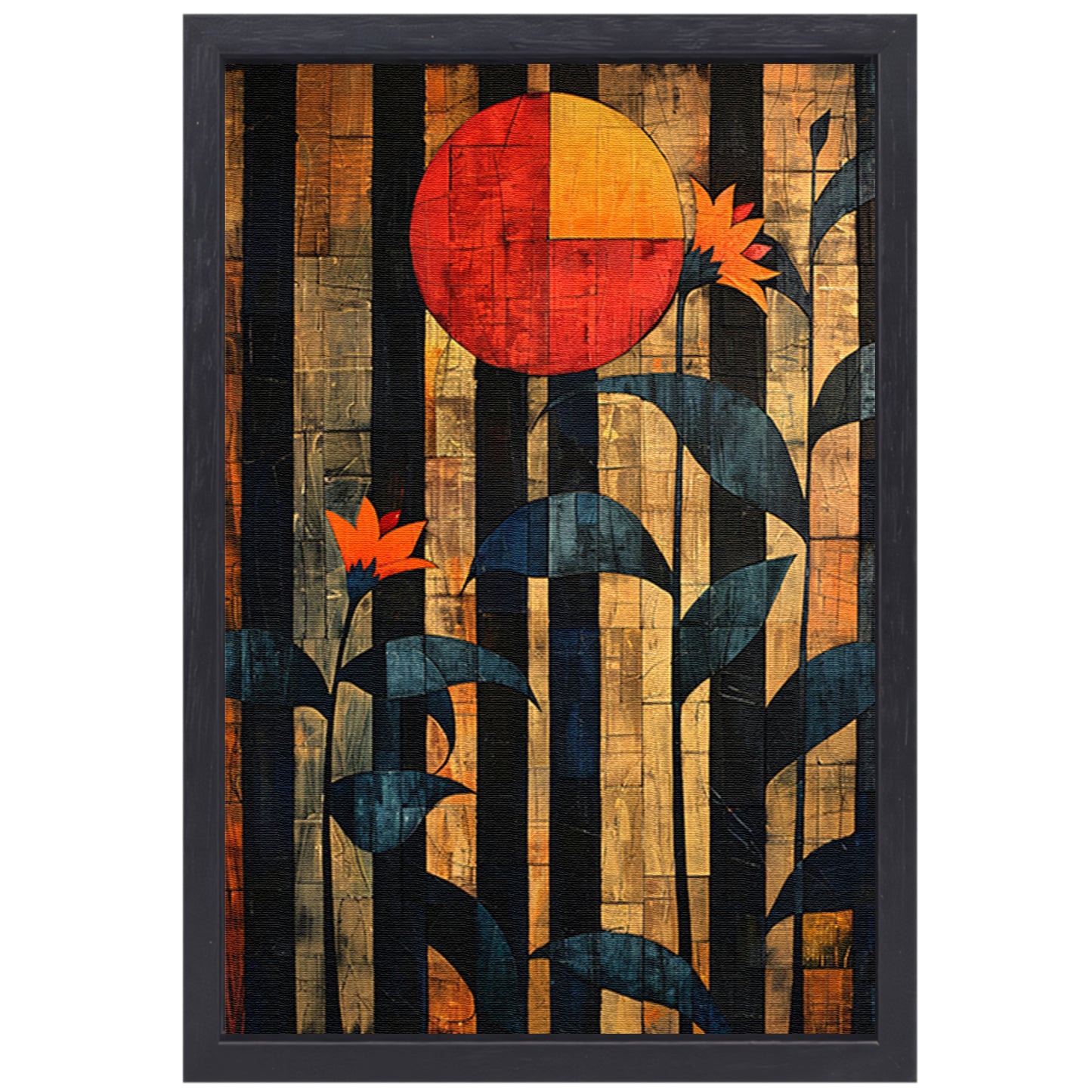 Abstract Bloemen in Geometrische Harmonie canvas met baklijst