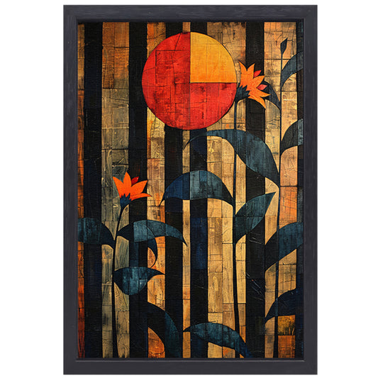 Abstract Bloemen in Geometrische Harmonie canvas met baklijst