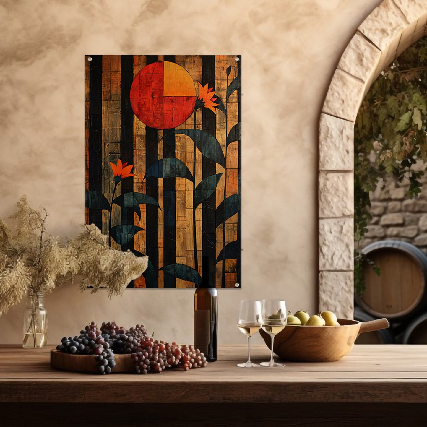 Abstract Bloemen in Geometrische Harmonie tuinposter