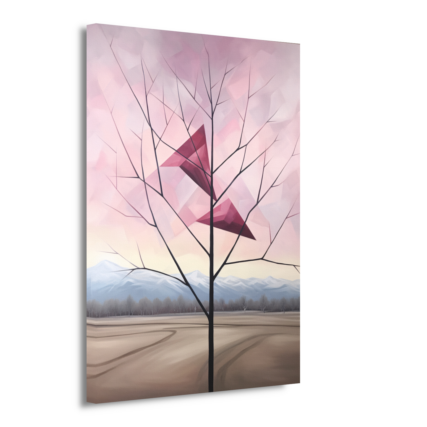 Minimalistische boom met bergen canvas