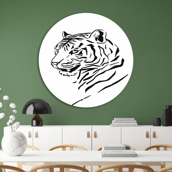 Minimalistische Zwarte Tijger Lijnenkunst aluminium muurcirkel