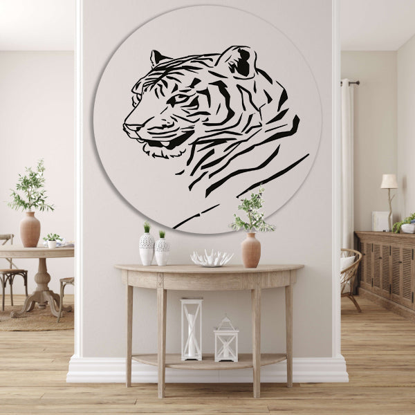 Minimalistische Zwarte Tijger Lijnenkunst aluminium muurcirkel