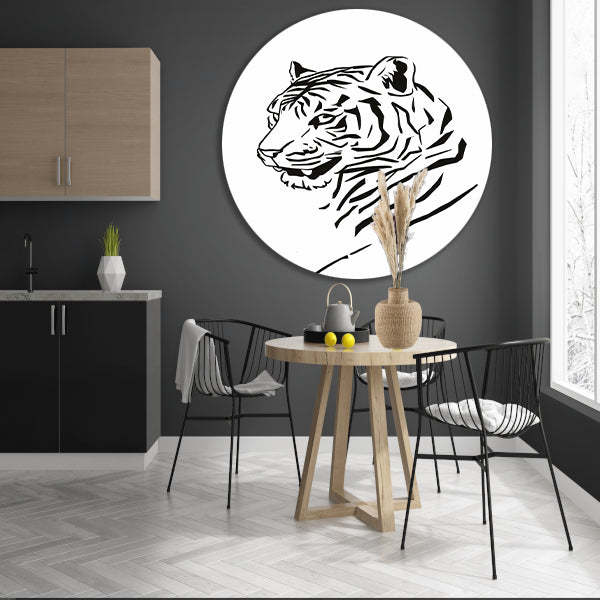 Minimalistische Zwarte Tijger Lijnenkunst aluminium muurcirkel