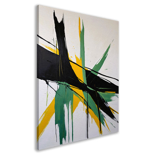 Abstracte dynamiek in zwart, wit en geel canvas