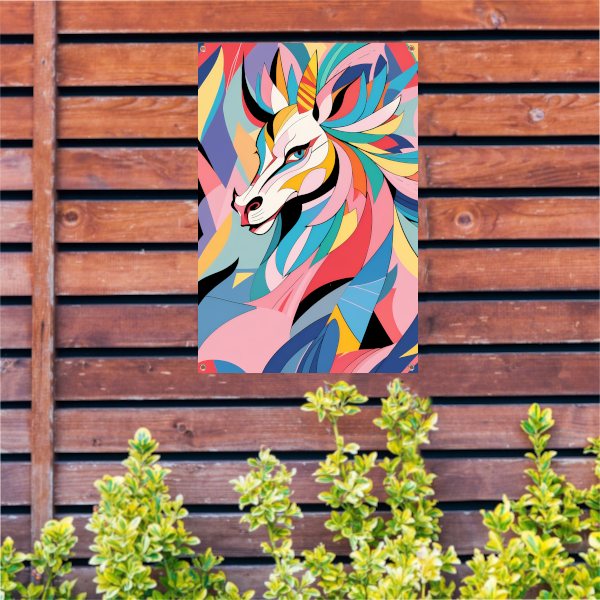 Kleurrijk abstract paard in kubistische stijl tuinposter