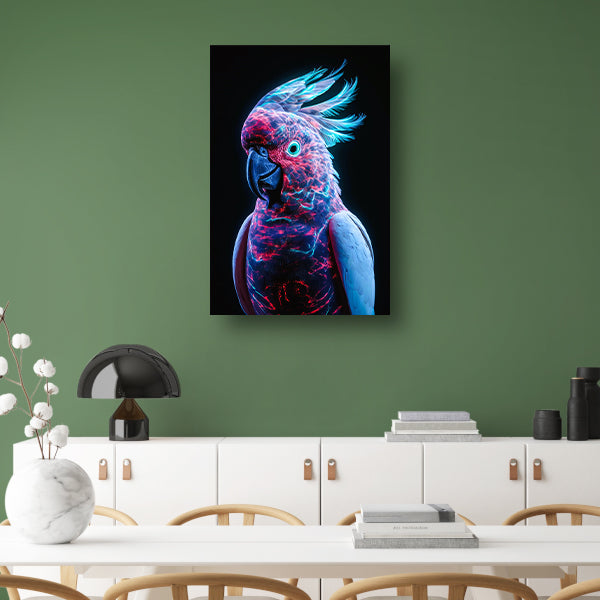Futuristische bioluminescente papegaai op donkere achtergrond canvas