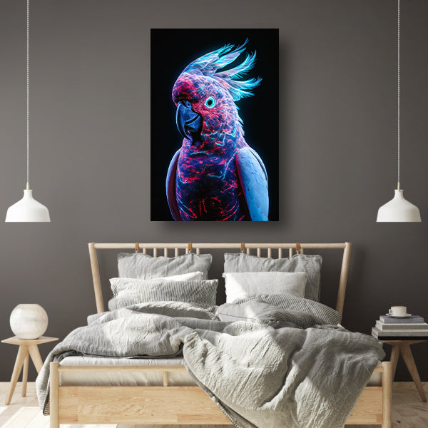 Futuristische bioluminescente papegaai op donkere achtergrond canvas