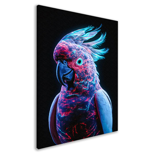 Futuristische bioluminescente papegaai op donkere achtergrond canvas