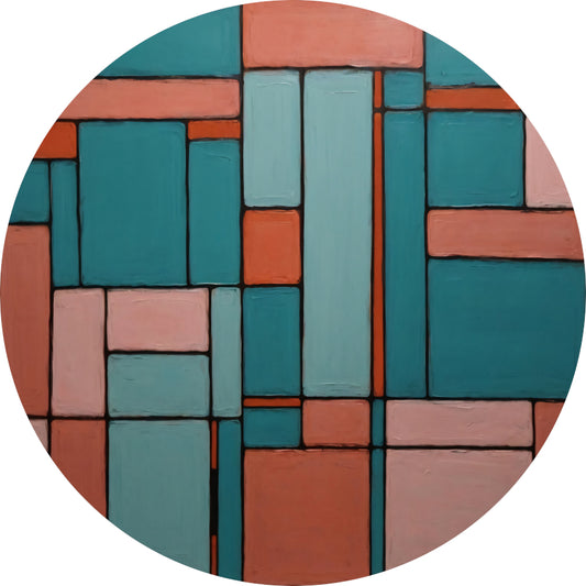 Geometrische Harmonie in Roze en Cyaan aluminium muurcirkel