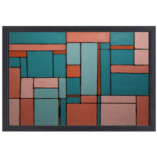 Geometrische Harmonie in Roze en Cyaan canvas met baklijst