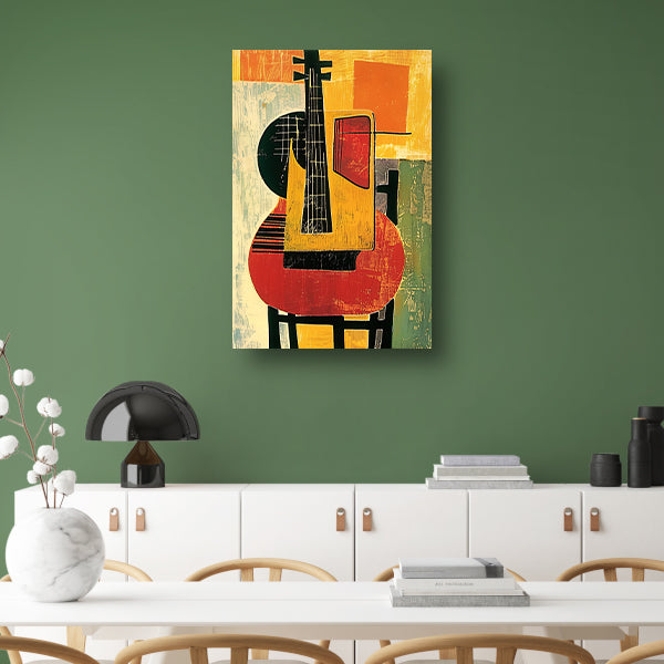 Kubistische Gitaar op een Rode Stoel canvas