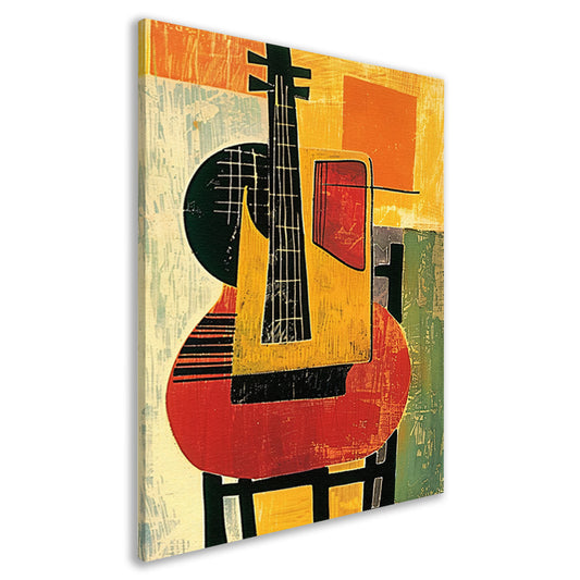 Kubistische Gitaar op een Rode Stoel canvas