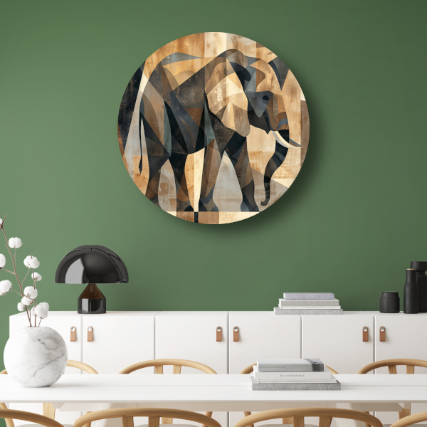 Abstracte Sepia Geometrische Olifant Kunst forex muurcirkel