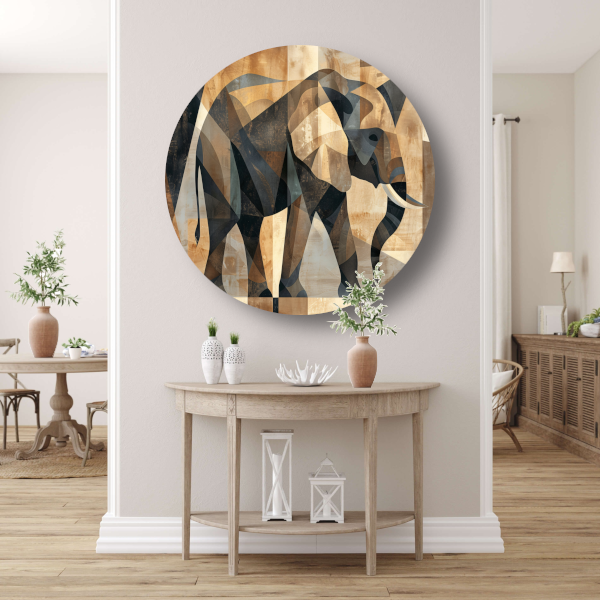 Abstracte Sepia Geometrische Olifant Kunst forex muurcirkel