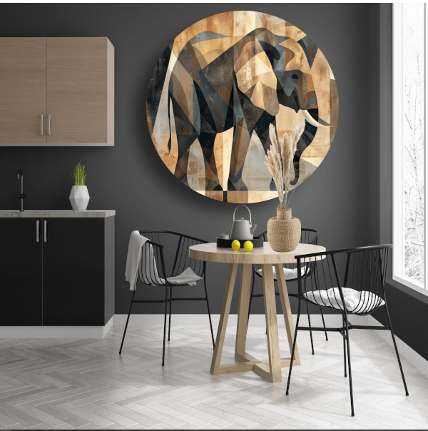 Abstracte Sepia Geometrische Olifant Kunst forex muurcirkel