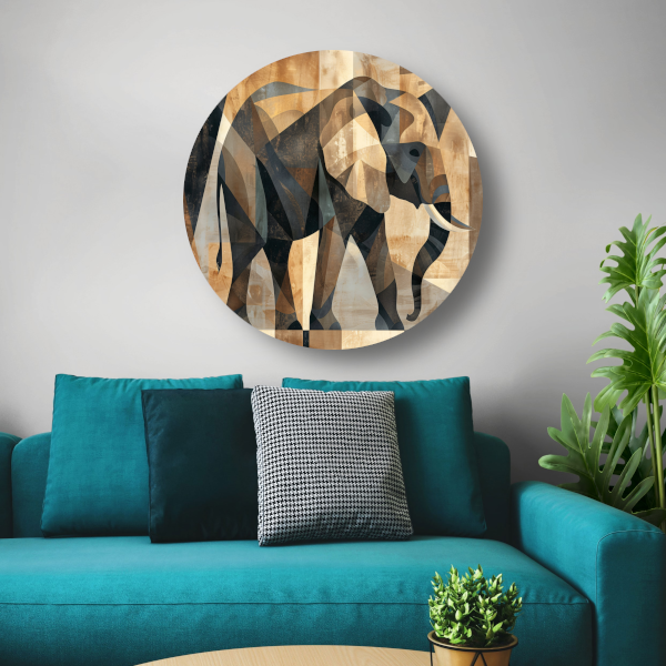 Abstracte Sepia Geometrische Olifant Kunst forex muurcirkel