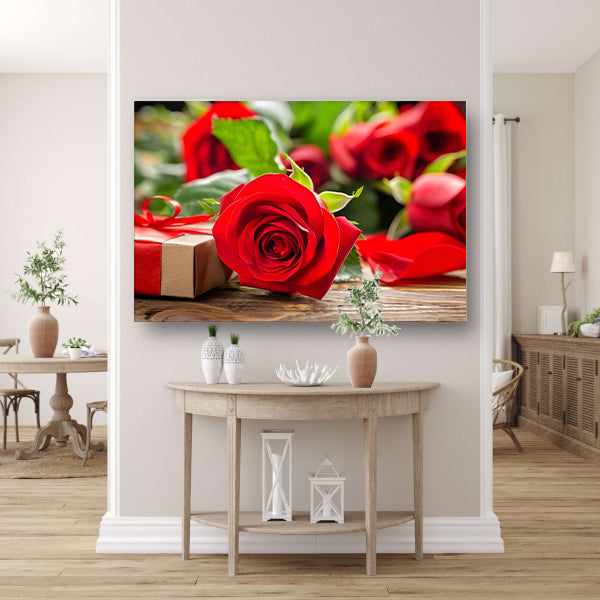 Rode Rozen met Lint canvas